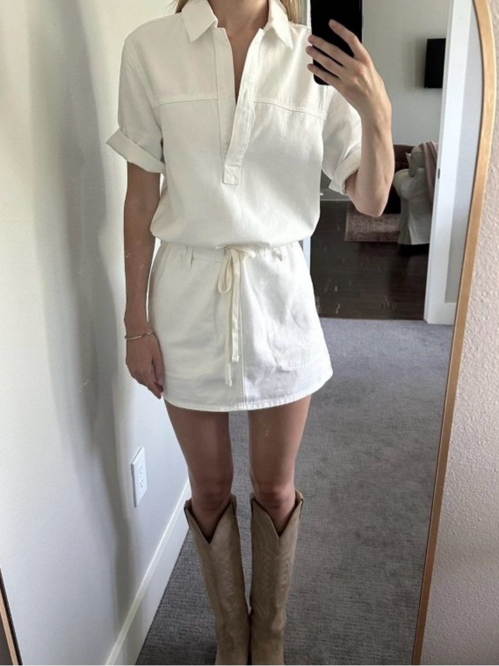 Universal Thread Strapless Ivory/Tan Drawstring Mini Dress - Picture 3 of 3
